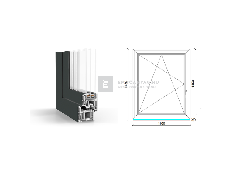 GreenEvolution 76 B 3r üv BNY 120x150 cm bal kívül antracit, belül fehér egyszárnyú ablak