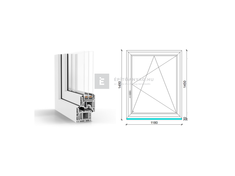 GreenEvolution 76 B 3r üv BNY 120x150 cm jobb fehér egyszárnyú ablak