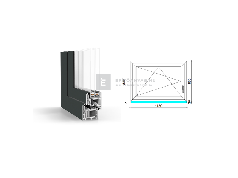 GreenEvolution 76 B 3r üv BNY 120x90 cm bal kívül antracit, belül fehér egyszárnyú ablak
