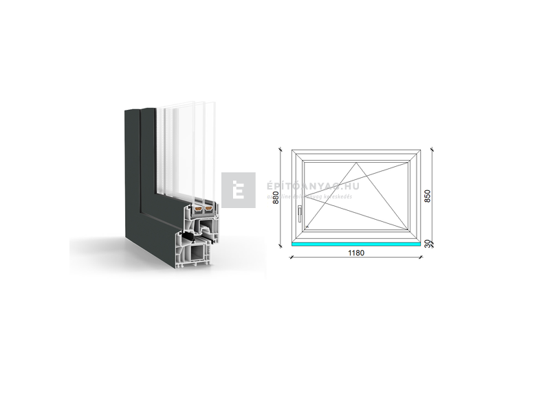 GreenEvolution 76 B 3r üv BNY 120x90 cm jobb kívül antracit, belül fehér egyszárnyú ablak