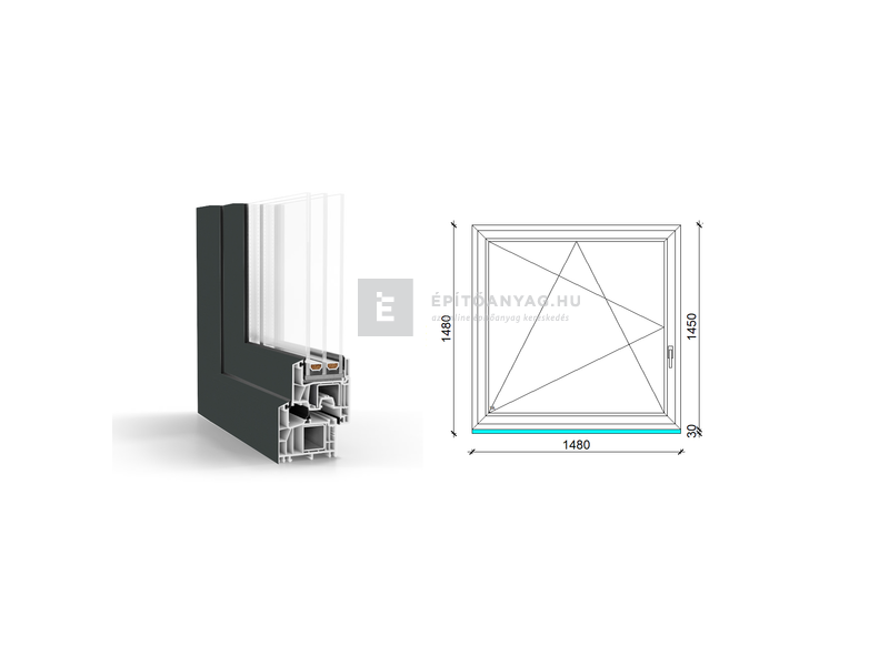 GreenEvolution 76 B 3r üv BNY 150x150 cm bal kívül antracit, belül fehér egyszárnyú ablak