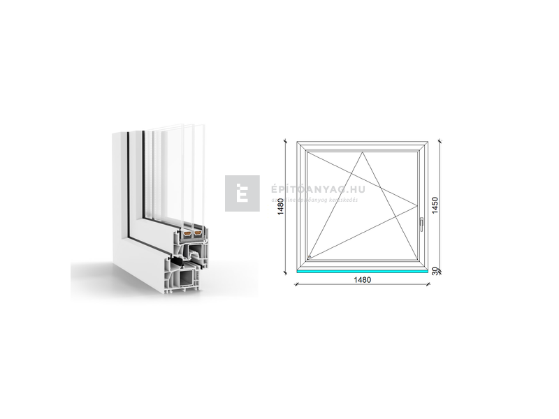 GreenEvolution 76 B 3r üv BNY 150x150 cm bal fehér egyszárnyú ablak