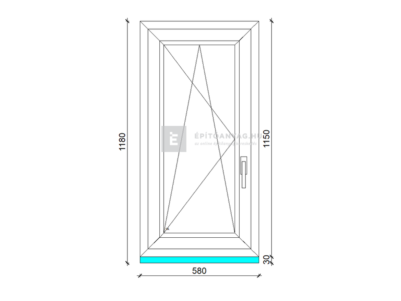 GreenEvolution 76 B 3r üv BNY 60x120 cm bal kívül antracit, belül fehér egyszárnyú ablak