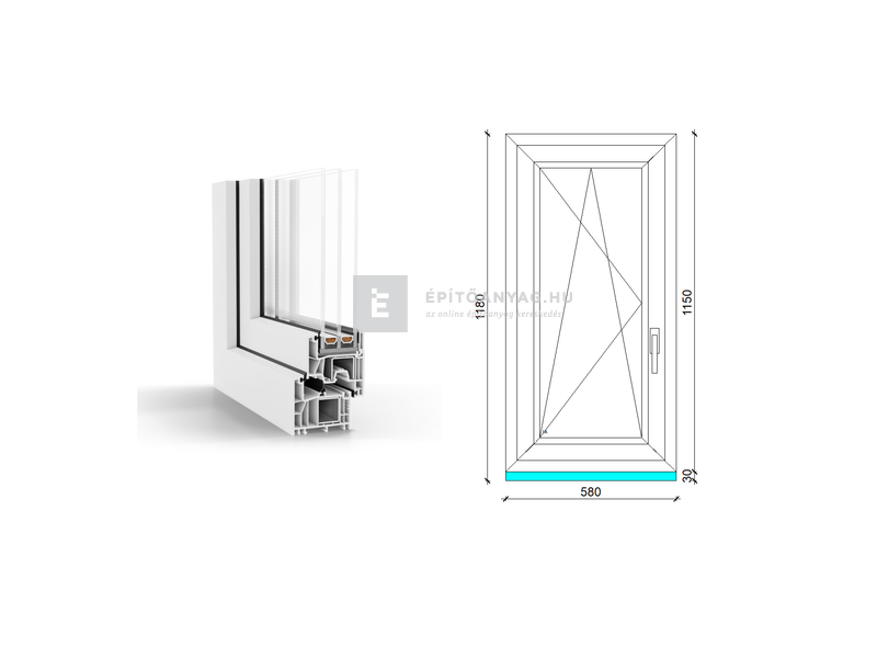 GreenEvolution 76 B 3r üv BNY 60x120 cm bal fehér egyszárnyú ablak