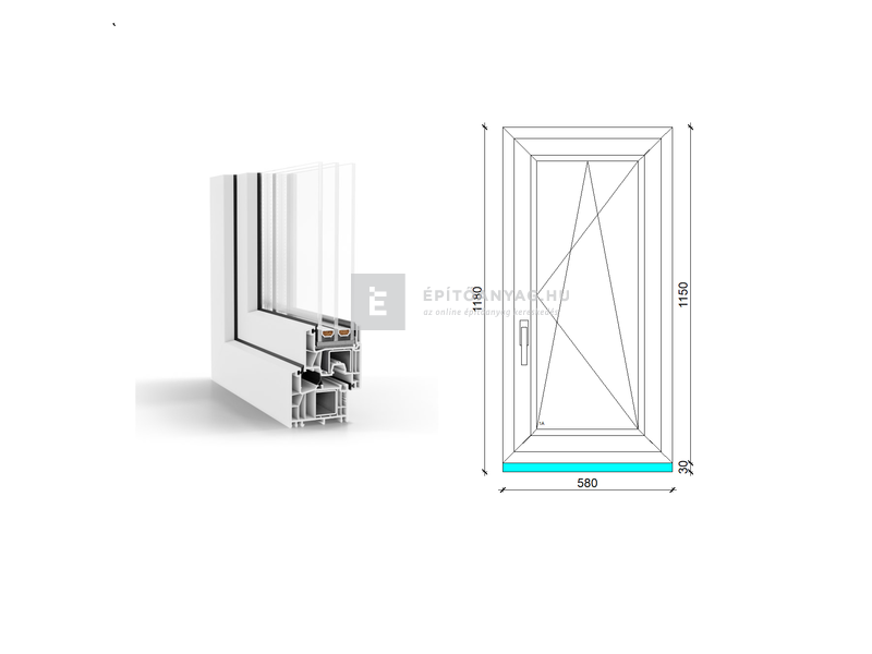 GreenEvolution 76 B 3r üv BNY 60x120 cm jobb fehér egyszárnyú ablak