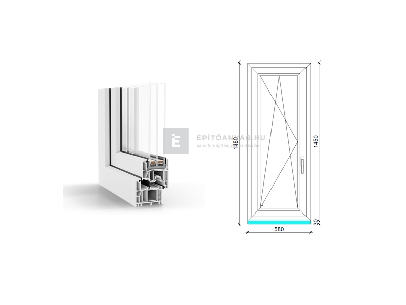 GreenEvolution 76 B 3r üv BNY 60x150 cm bal fehér egyszárnyú ablak