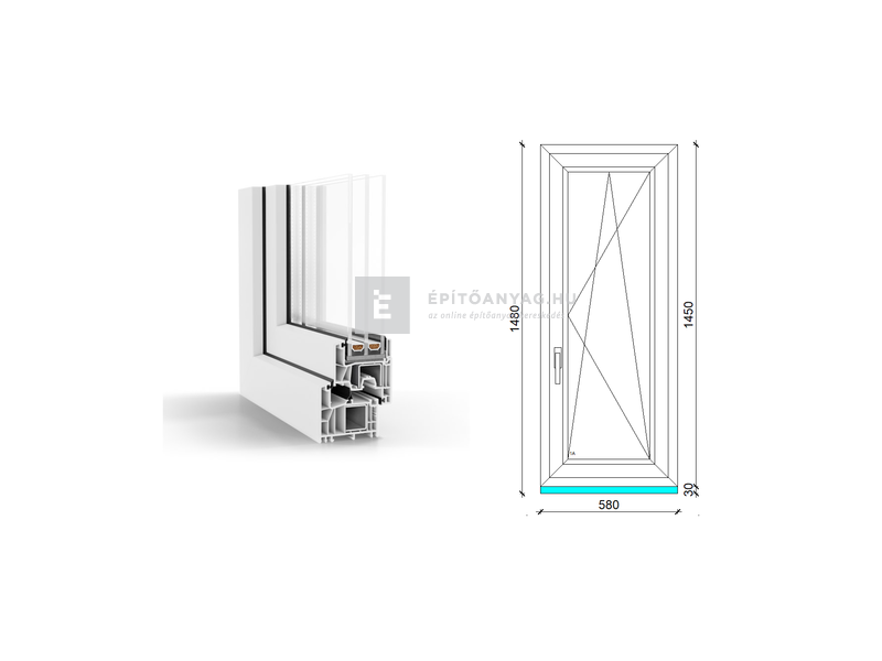 GreenEvolution 76 B 3r üv BNY 60x150 cm jobb fehér egyszárnyú ablak