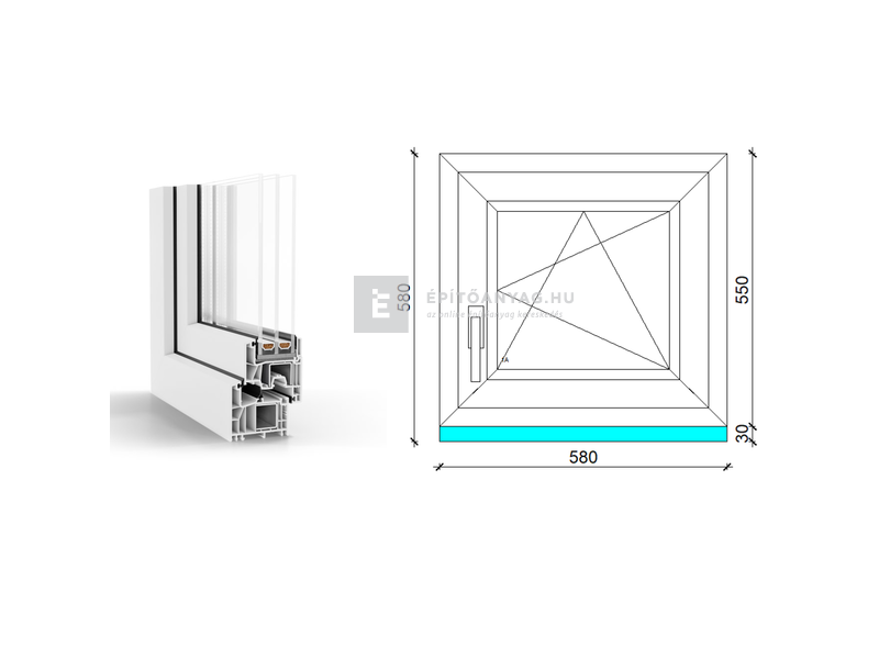 GreenEvolution 76 B 3r üv BNY 60x60 cm jobb fehér egyszárnyú ablak