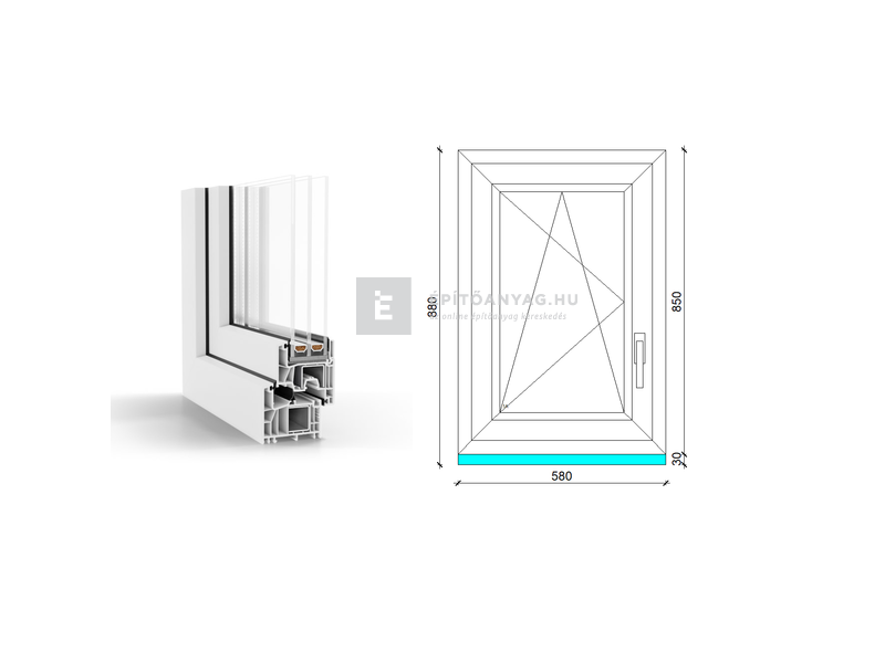 GreenEvolution 76 B 3r üv BNY 60x90 cm bal fehér egyszárnyú ablak
