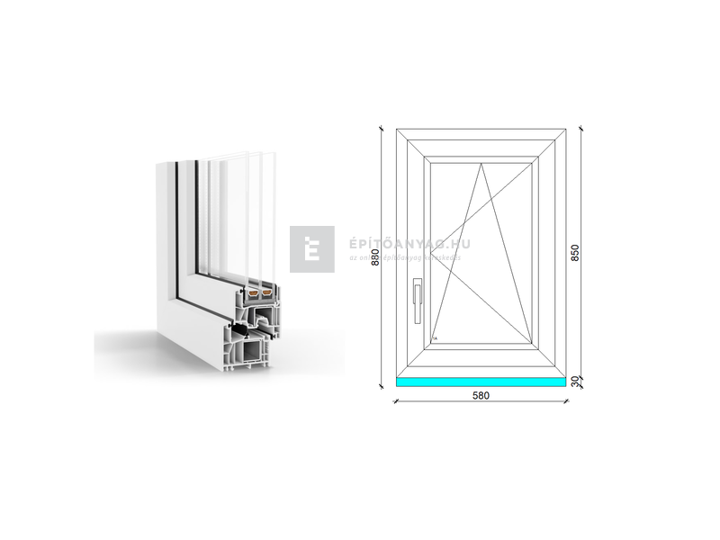 GreenEvolution 76 B 3r üv BNY 60x90 cm jobb fehér egyszárnyú ablak