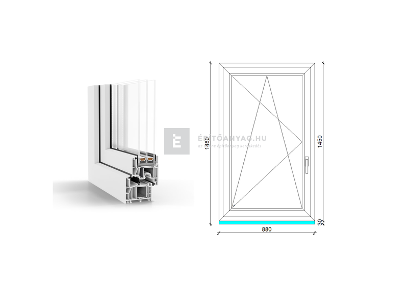 GreenEvolution 76 B 3r üv BNY 90x150 cm bal fehér egyszárnyú ablak