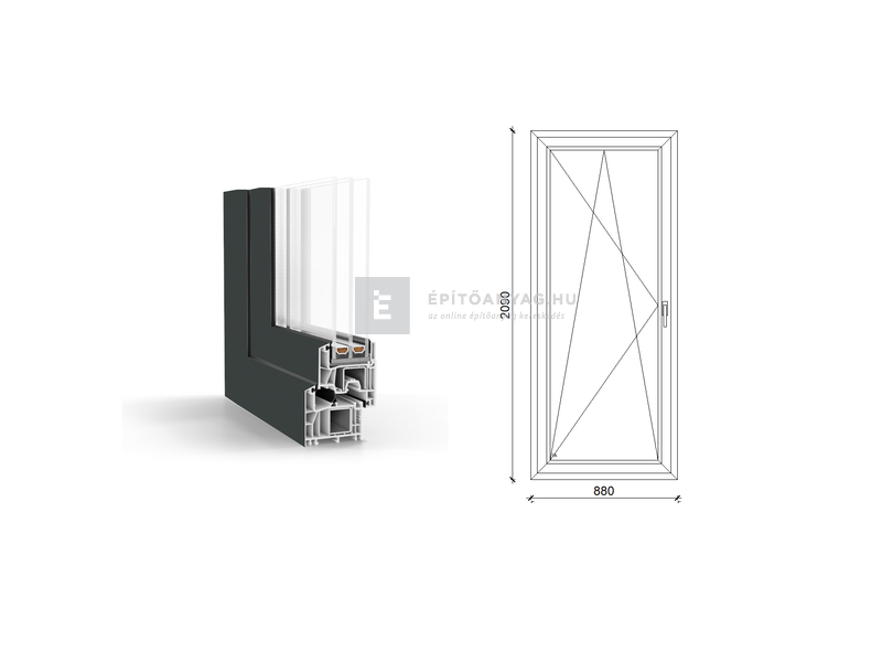 GreenEvolution 76 B 3r üv BNY 90x210 cm bal kívül antracit, belül fehér egyszárnyú erkélyajtó