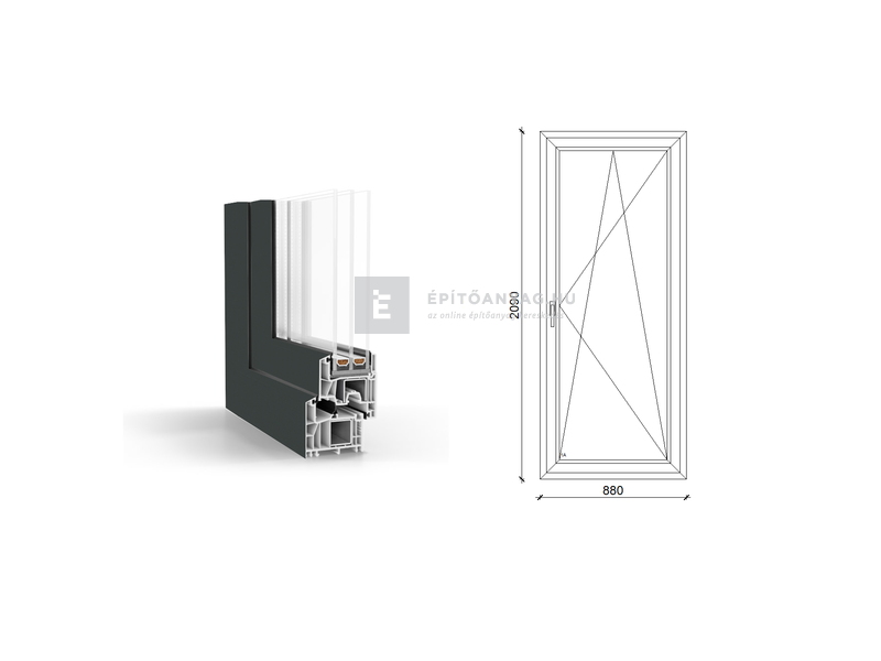 GreenEvolution 76 B 3r üv BNY 90x210 cm jobb kívül antracit, belül fehér egyszárnyú erkélyajtó