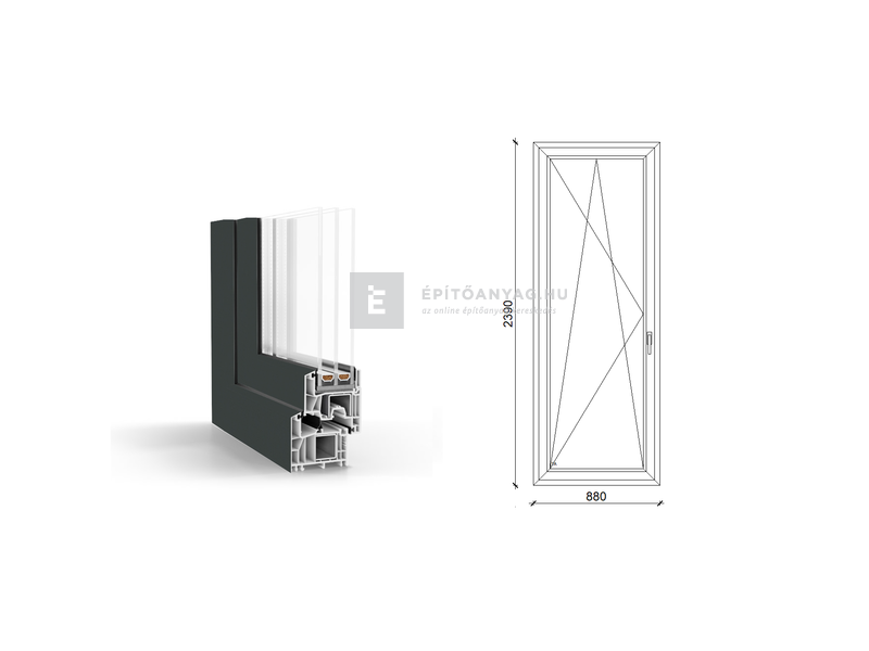 GreenEvolution 76 B 3r üv BNY 90x240 cm bal kívül antracit, belül fehér egyszárnyú erkélyajtó