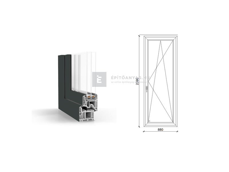 GreenEvolution 76 B 3r üv BNY 90x240 cm jobb kívül antracit, belül fehér egyszárnyú erkélyajtó