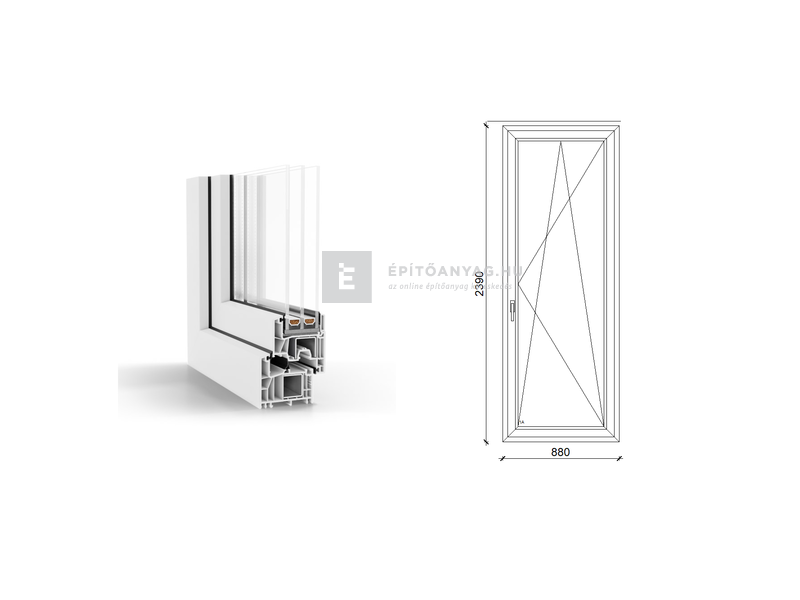 GreenEvolution 76 B 3r üv BNY 90x240 cm jobb fehér egyszárnyú erkélyajtó