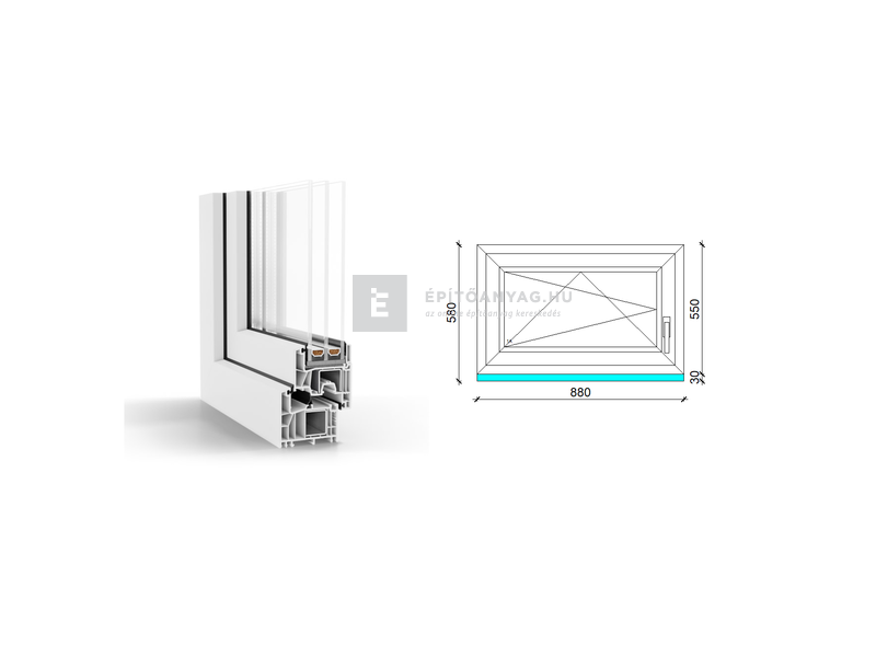 GreenEvolution 76 B 3r üv BNY 90x60 cm bal fehér egyszárnyú ablak