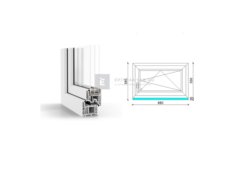 GreenEvolution 76 B 3r üv BNY 90x60 cm jobb fehér egyszárnyú ablak