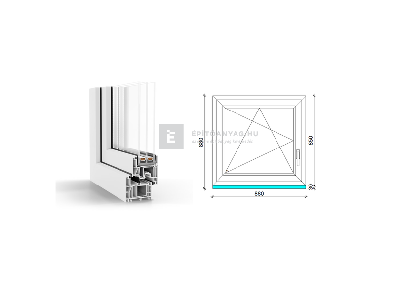 GreenEvolution 76 B 3r üv BNY 90x90 cm bal fehér egyszárnyú ablak