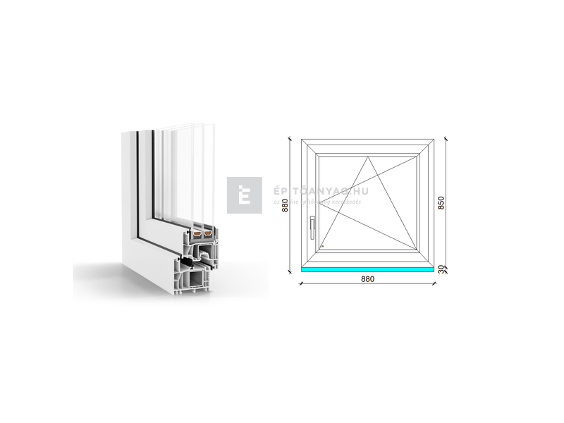 GreenEvolution 76 B 3r üv BNY 90x90 cm jobb fehér egyszárnyú ablak