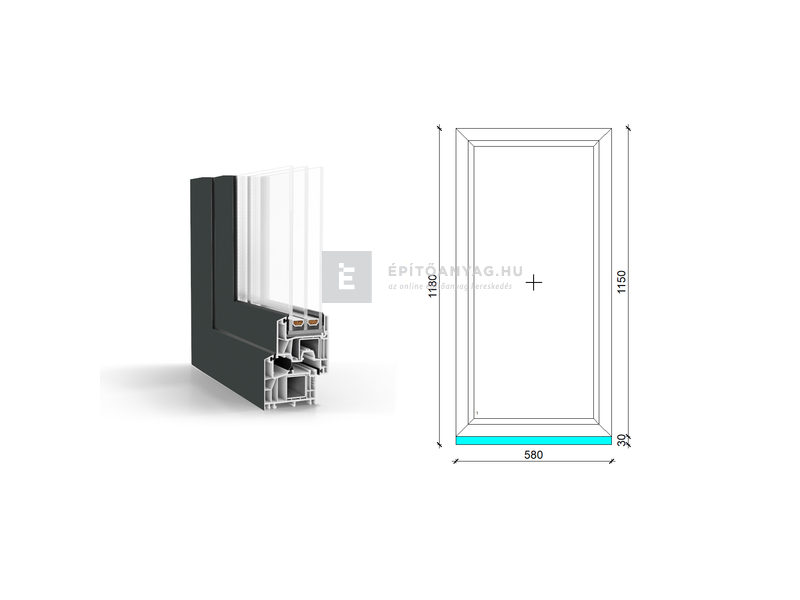 GreenEvolution 76 B 3r üv Fix 60x120 cm kívül antracit, belül fehér fix ablak