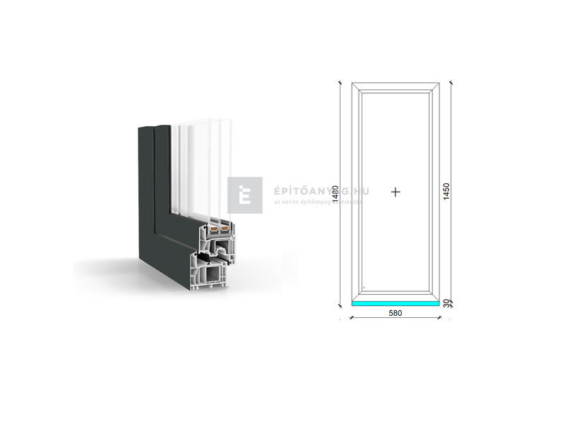 GreenEvolution 76 B 3r üv Fix 60x150 cm kívül antracit, belül fehér fix ablak