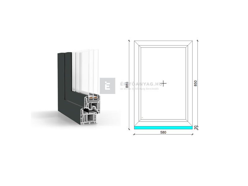 GreenEvolution 76 B 3r üv Fix 60x90 cm kívül antracit, belül fehér fix ablak
