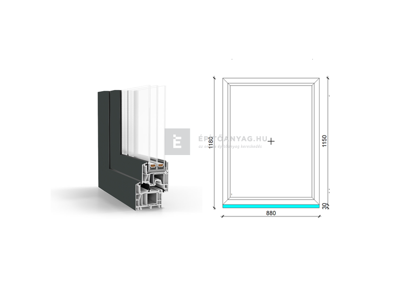 GreenEvolution 76 B 3r üv Fix 90x120 cm kívül antracit, belül fehér fix ablak