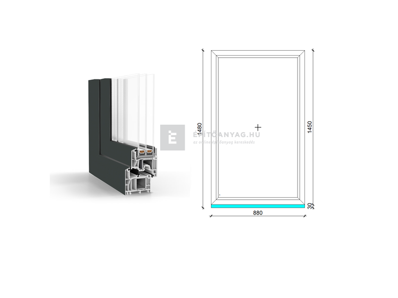 GreenEvolution 76 B 3r üv Fix 90x150 cm kívül antracit, belül fehér fix ablak