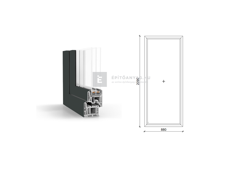 GreenEvolution 76 B 3r üv Fix 90x210 cm kívül antracit, belül fehér fix ablak