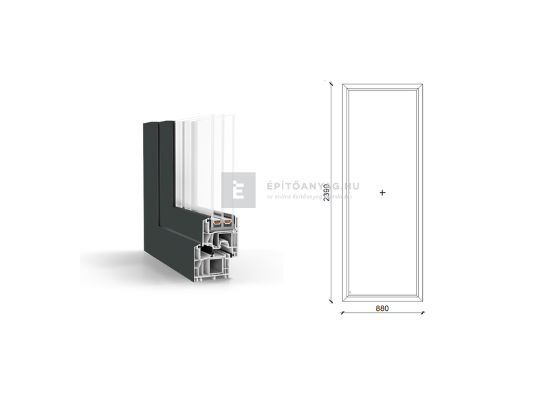 GreenEvolution 76 B 3r üv Fix 90x240 cm kívül antracit, belül fehér fix ablak