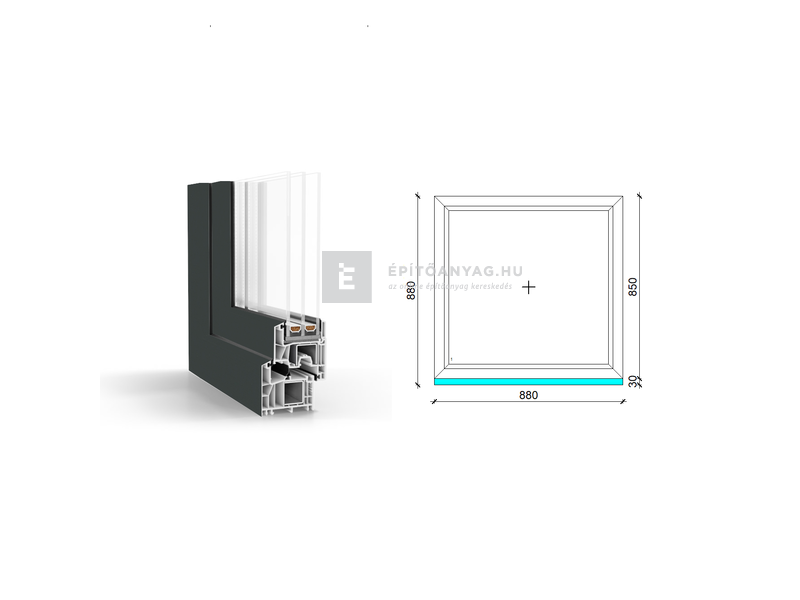 GreenEvolution 76 B 3r üv Fix 90x90 cm kívül antracit, belül fehér fix ablak