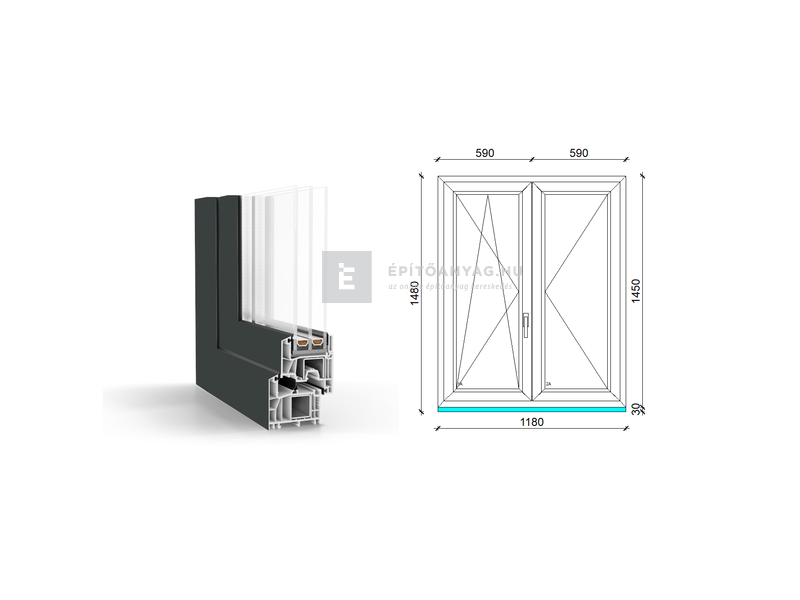 GreenEvolution 76 B 3r üv NY-BNY 120x150cm bal kívül antracit, belül fehér kétsz. váltósz. ablak