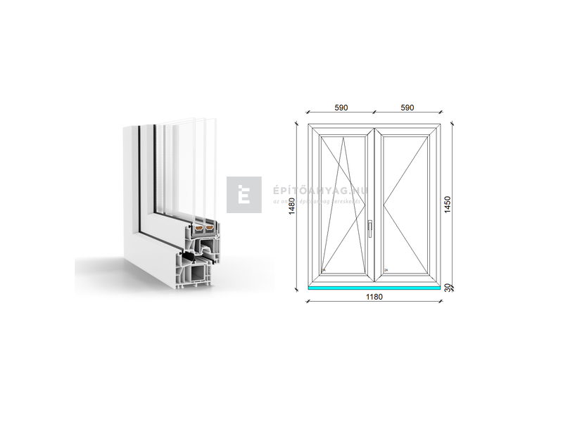 GreenEvolution 76 B 3r üv NY-BNY 120x150 cm bal fehér kétszárnyú váltószárnyas ablak