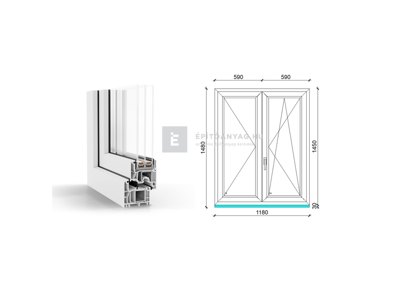 GreenEvolution 76 B 3r üv NY-BNY 120x150 cm jobb fehér kétszárnyú váltószárnyas ablak