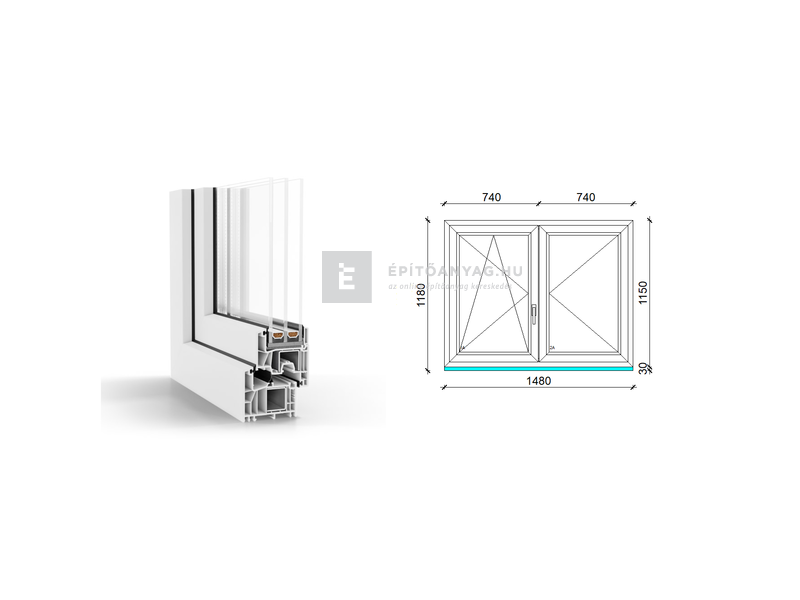 GreenEvolution 76 B 3r üv NY-BNY 150x120 cm bal fehér kétszárnyú váltószárnyas ablak