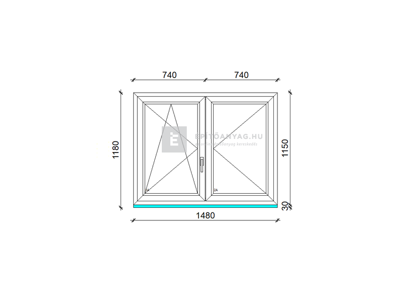 GreenEvolution 76 B 3r üv NY-BNY 150x120cm jobb kívül antracit belül fehér kétsz. váltósz. ablak