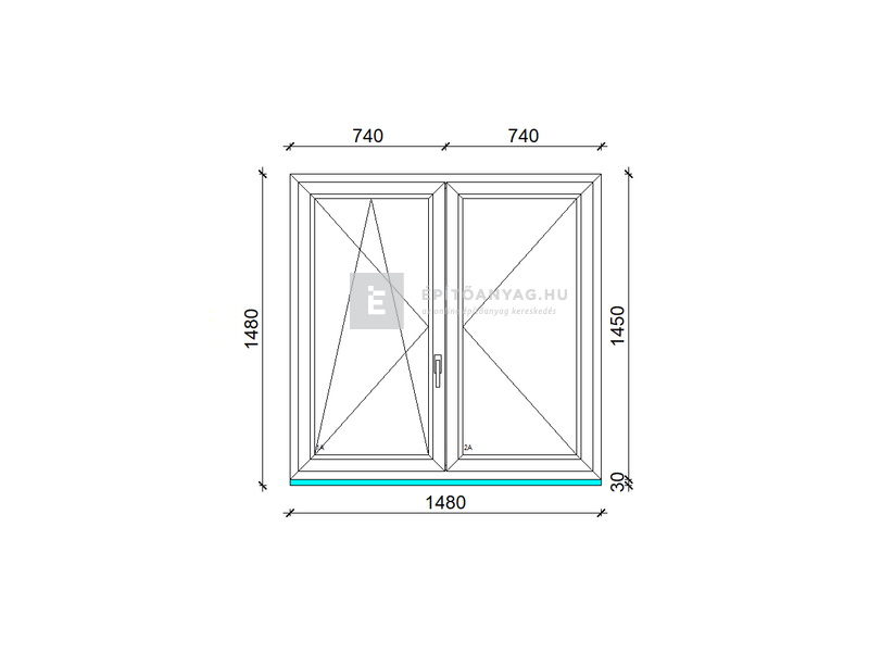 GreenEvolution 76 B 3r üv NY-BNY 150x150cm bal kívül antracit, belül fehér kétsz. váltósz. ablak