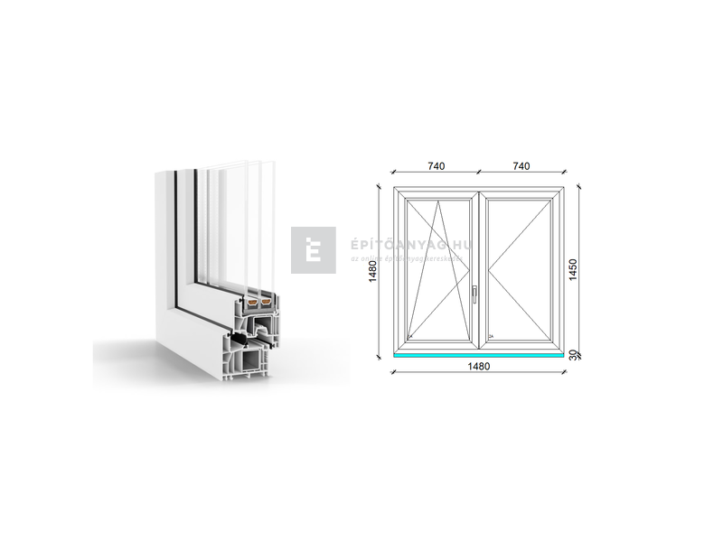 GreenEvolution 76 B 3r üv NY-BNY 150x150 cm bal fehér kétszárnyú váltószárnyas ablak