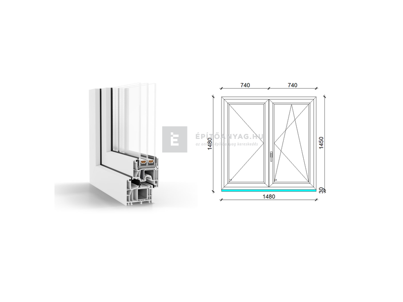 GreenEvolution 76 B 3r üv NY-BNY 150x150 cm jobb fehér kétszárnyú váltószárnyas ablak