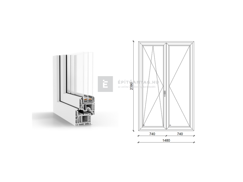 GreenEvolution 76 B 3r üv NY-BNY 150x240 cm bal fehér kétszárnyú váltószárnyas erkélyajtó