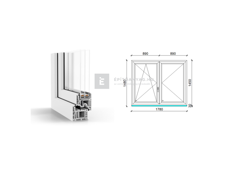 180x150 cm, nyíló/bukó-nyíló, váltószárnyas, balos, fehér, háromrétegű üvegezésű GreenEvolution 76 B műanyag ablak
