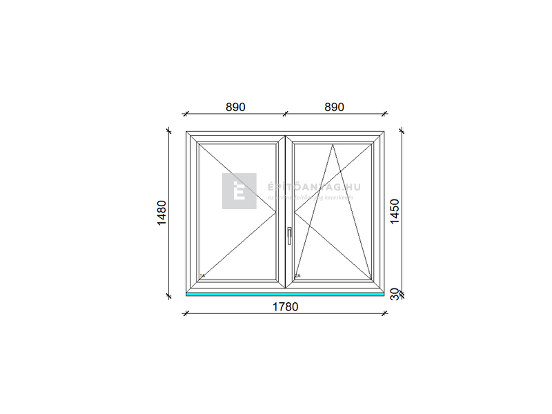 GreenEvolution 76 B 3r üv NY-BNY 180x150cm jobb kívül antracit belül fehér kétsz. váltósz. ablak