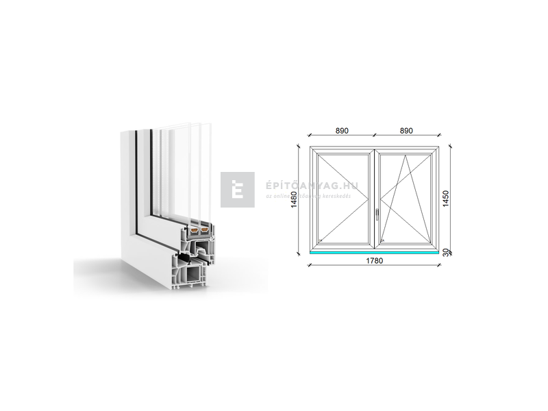 GreenEvolution 76 B 3r üv NY-BNY 180x150 cm jobb fehér kétszárnyú váltószárnyas ablak