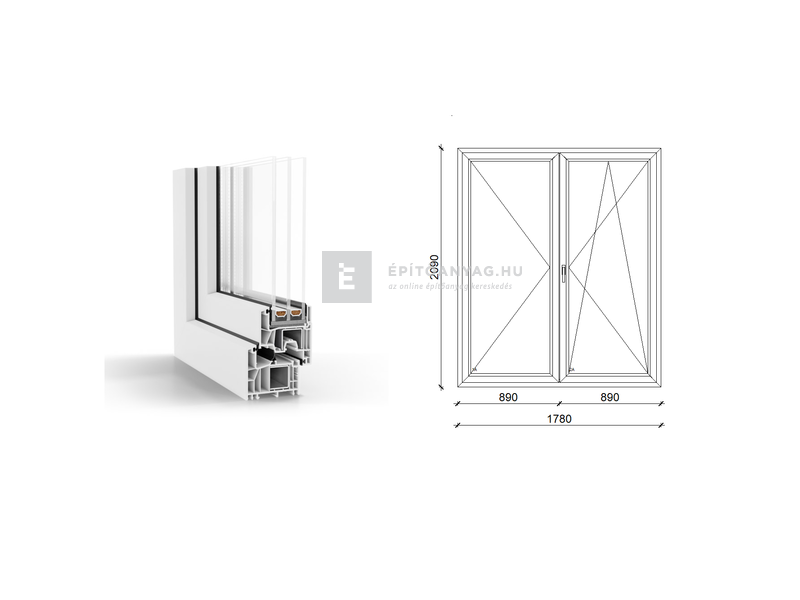 GreenEvolution 76 B 3r üv NY-BNY 180x210 cm jobb fehér kétszárnyú váltószárnyas erkélyajtó