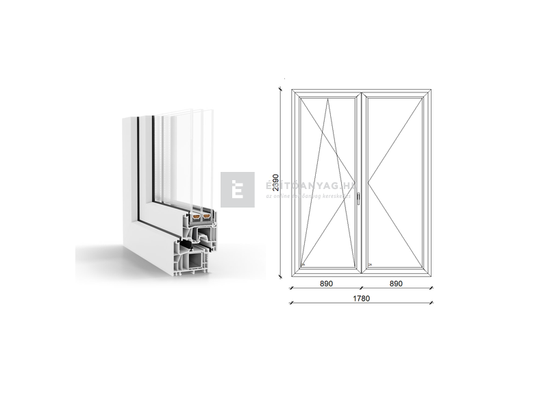 GreenEvolution 76 B 3r üv NY-BNY 180x240 cm bal fehér kétszárnyú váltószárnyas erkélyajtó