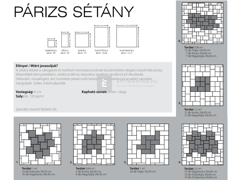 KK Kavics Párizs Sétány Vario Kombi térkő fehér mosott 6 cm