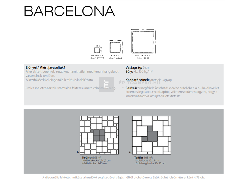 KK Kavics Barcelona Classic Térkő kocka KK agyag 15x15 cm 6 cm