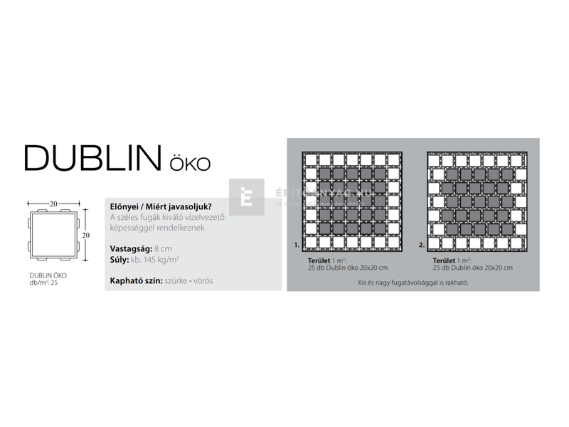 KK Kavics Dublin Öko Térkő KK vörös 20x20 cm 8 cm