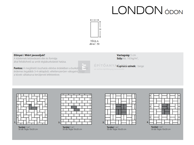 KK Kavics London Ódon Térkő tégla beige 10x20 cm 5 cm